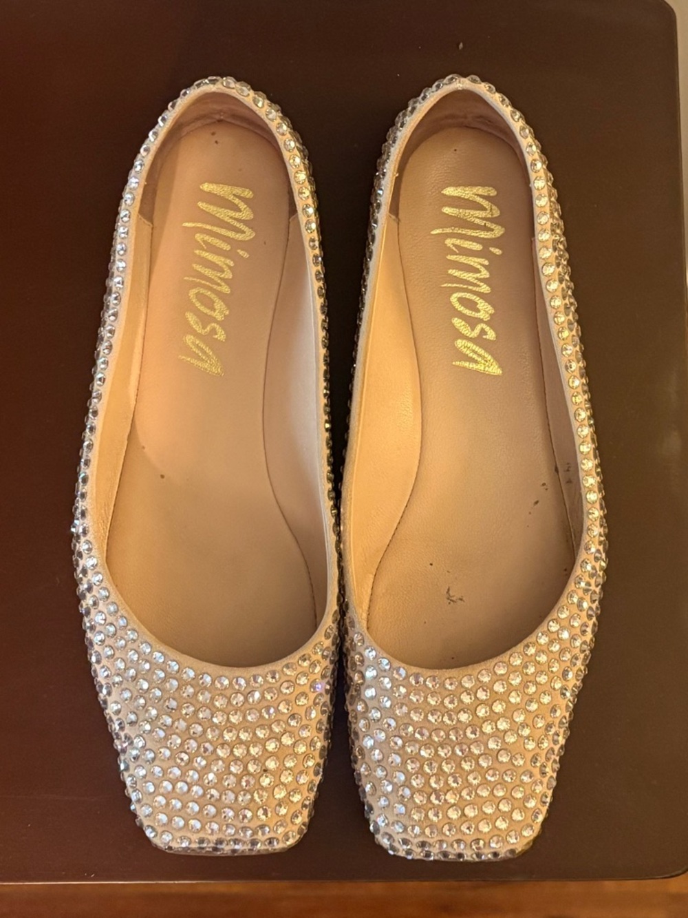 Nude Crystal-Embellished Women's Ballet Flats